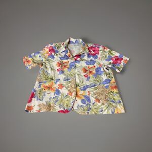 VTG 90s Alfred Dunner Petite Linen Blend Floral Button Down Shirt Top Size 14P